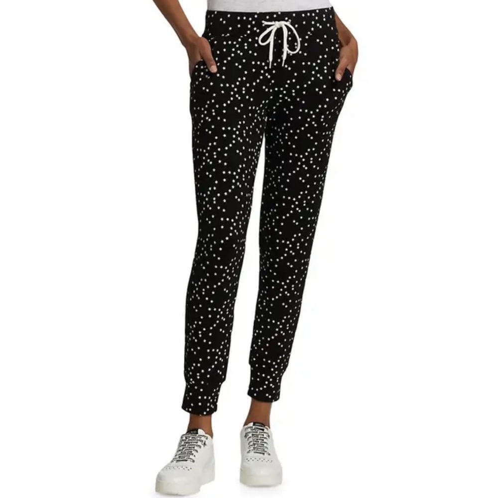 NWT- MONROW Black Allover Stardust Sporty Sweatpants/Joggers
